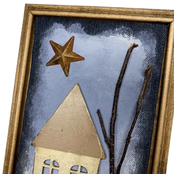 Mixed Media Wall Art | Winter Scene | House | Snow | Trees | Stars | 3D | 6 x 8" - Picture 5 of 5